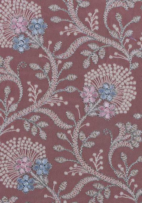 Peach Embroidered Blouse Georgette Pre Draped Saree Set