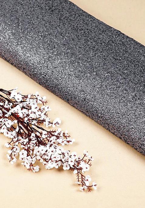 Grey Sequin Georgette Pre Draped Saree Set