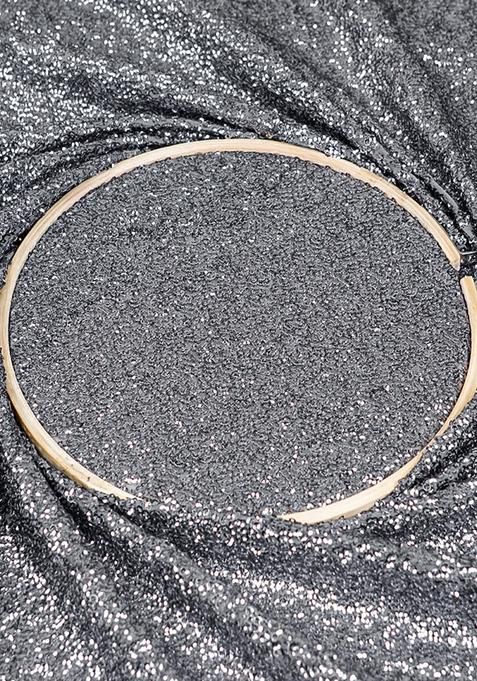 Grey Sequin Georgette Pre Draped Saree Set