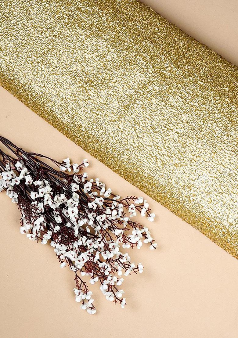 Golden Sequin Georgette Pre Draped Saree Set