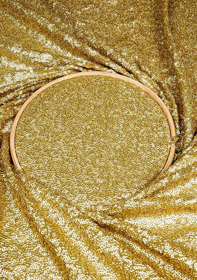 Golden Sequin Georgette Pre Draped Saree Set