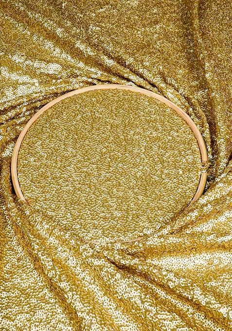 Golden Sequin Georgette Pre Draped Saree Set