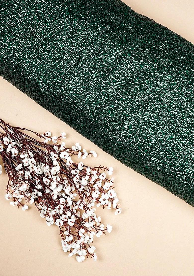 Bottle Green Sequin Georgette Pre Draped Saree Set