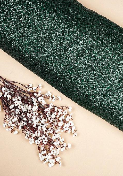 Bottle Green Sequin Georgette Pre Draped Saree Set