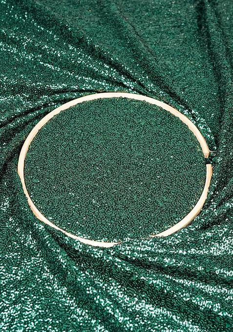 Bottle Green Sequin Georgette Pre Draped Saree Set