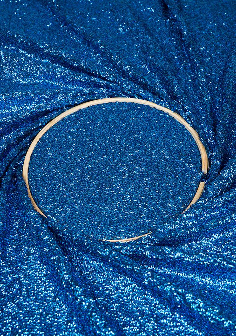 Royal Blue Sequin Georgette Pre Draped Saree Set