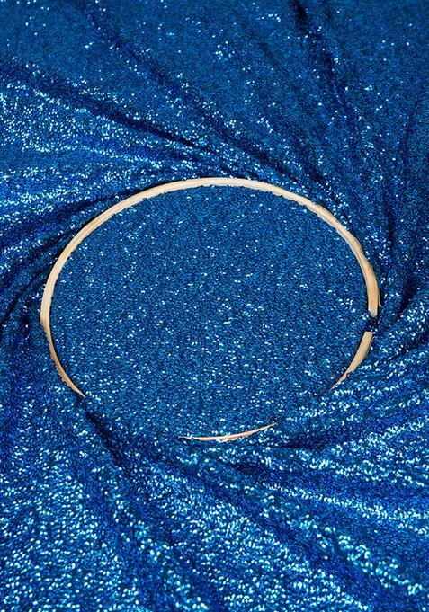 Royal Blue Sequin Georgette Pre Draped Saree Set