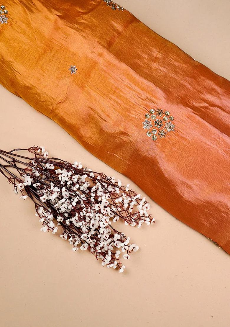 Yellow Zari Sequin Crepe Pre Draped Saree Set