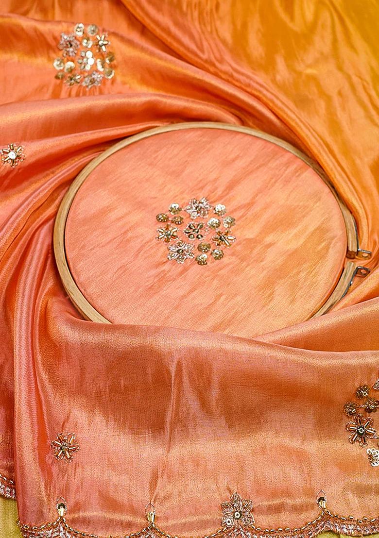 Yellow Zari Sequin Crepe Pre Draped Saree Set