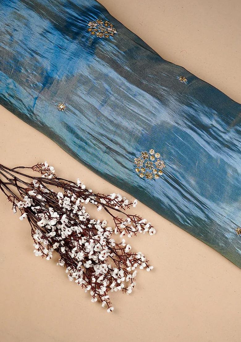 Green Zari Sequin Crepe Pre Draped Saree Set