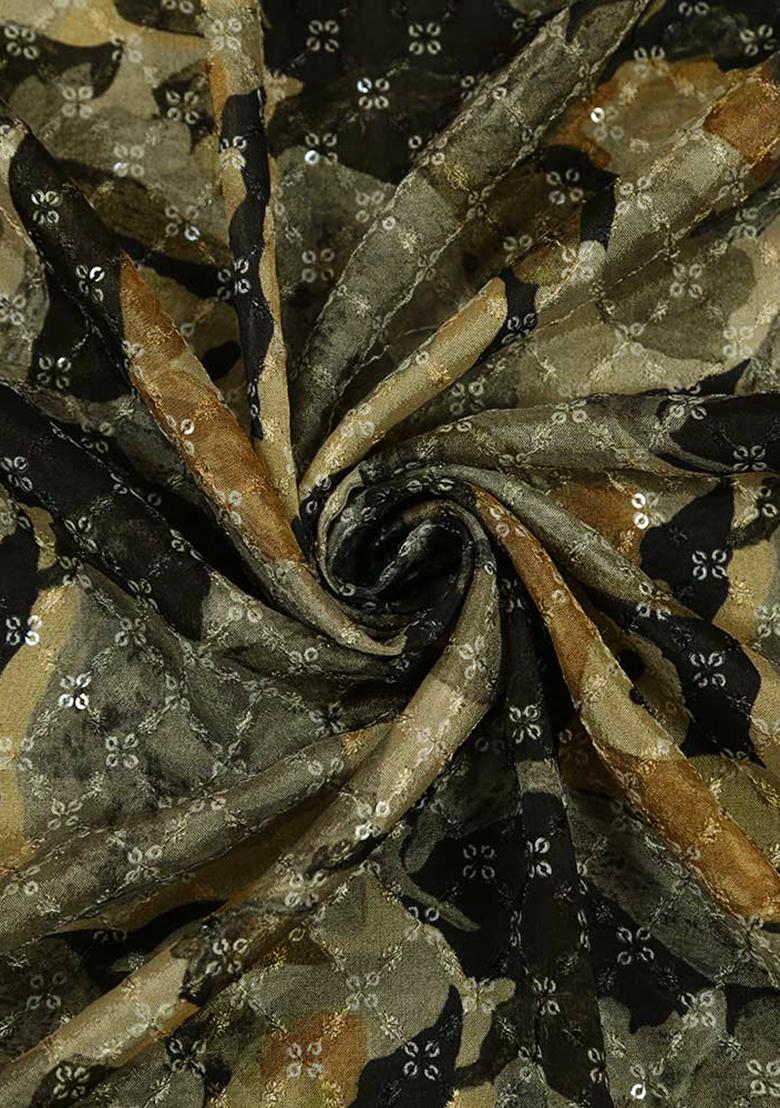 Green Embroidered Blouse Chiffon Pre Draped Saree Set