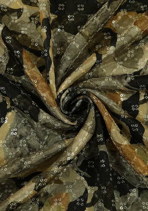 Green Embroidered Blouse Chiffon Pre Draped Saree Set