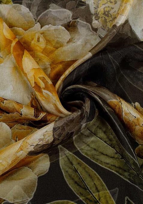 Multicolor Printed Chiffon Pre Draped Saree Set