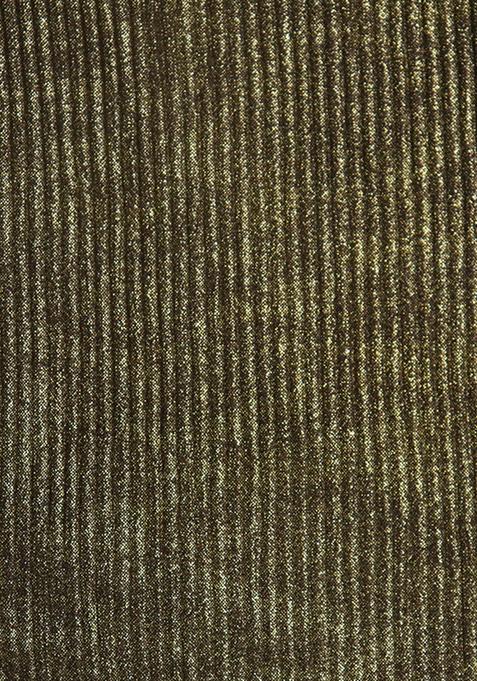 Green Solid Pleated Foil Knit Pre Draped Saree Set