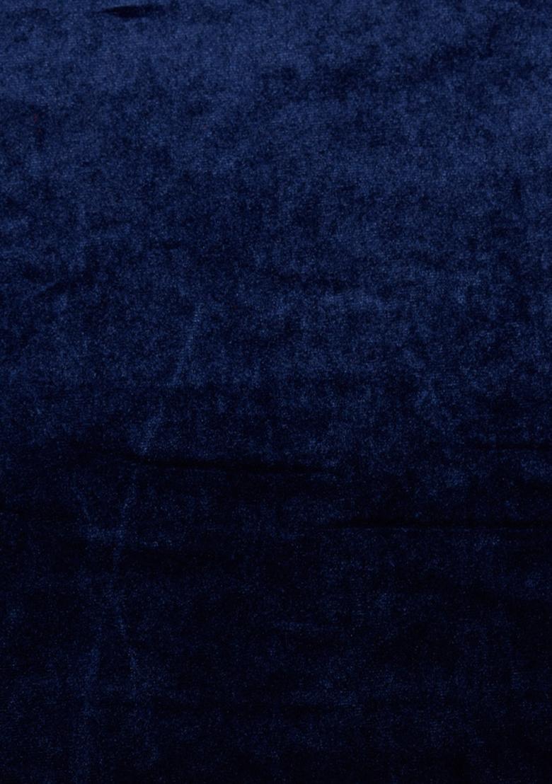 Dark Blue Solid Velvet Pre Draped Saree Set - Indya