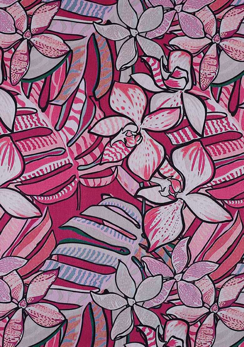 Pink Printed Satin Pre Draped Saree Set - Indya
