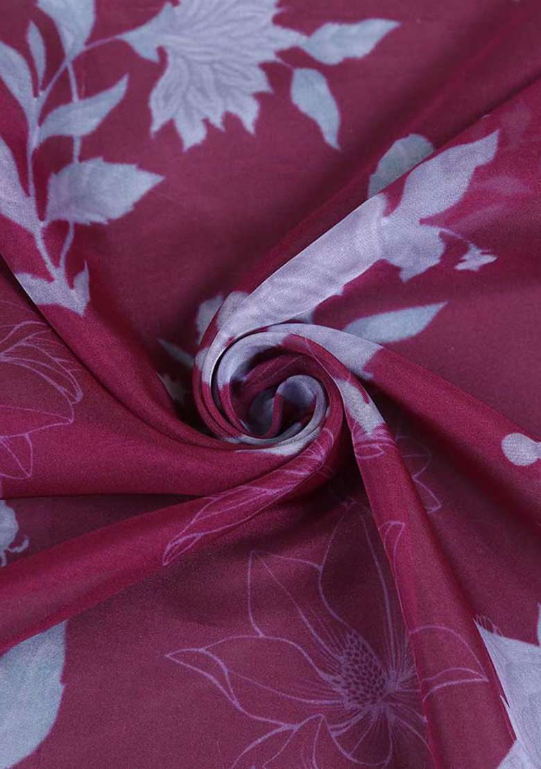 Red Printed Organza Pre Draped Saree Set - Indya