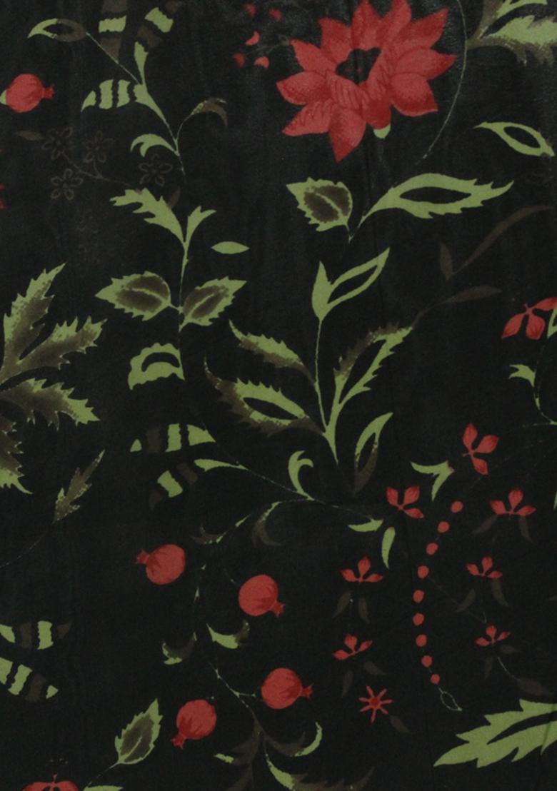 Black Printed Organza Pre Draped Saree Set