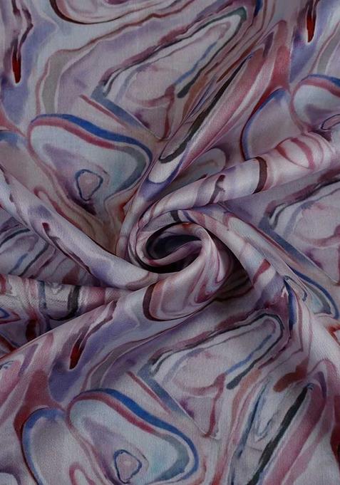 Multicolor Printed Crepe Pre Draped Saree Set