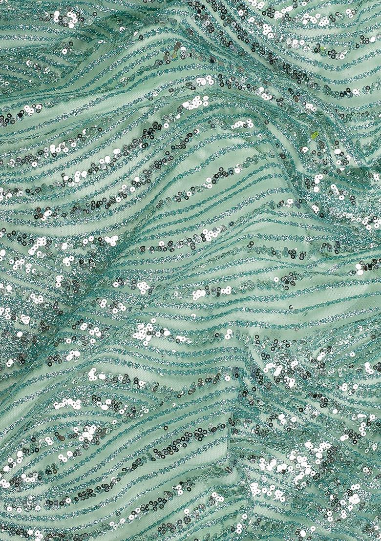 Turquoise Embellished Blouse Georgette Pre Draped Saree Set