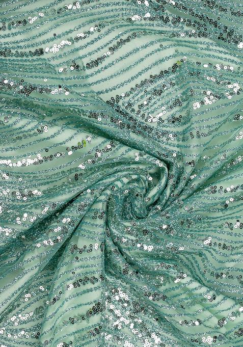 Turquoise Embellished Blouse Georgette Pre Draped Saree Set