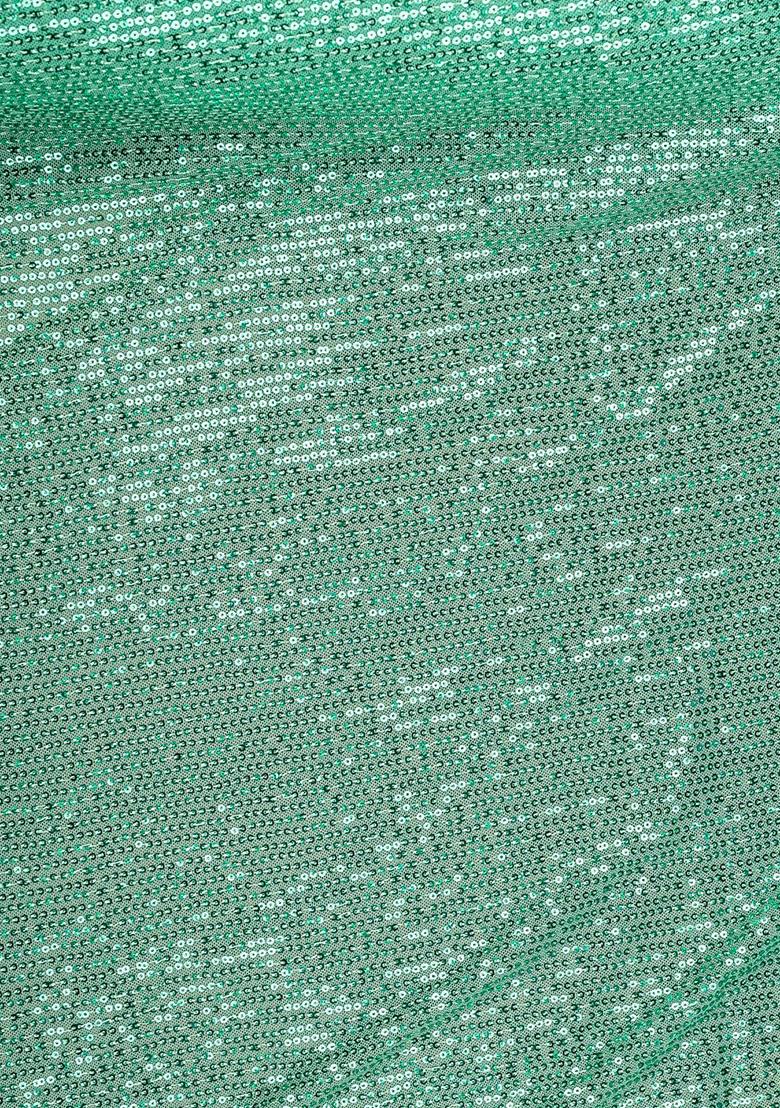 Turquoise Embellished Blouse Georgette Pre Draped Saree Set