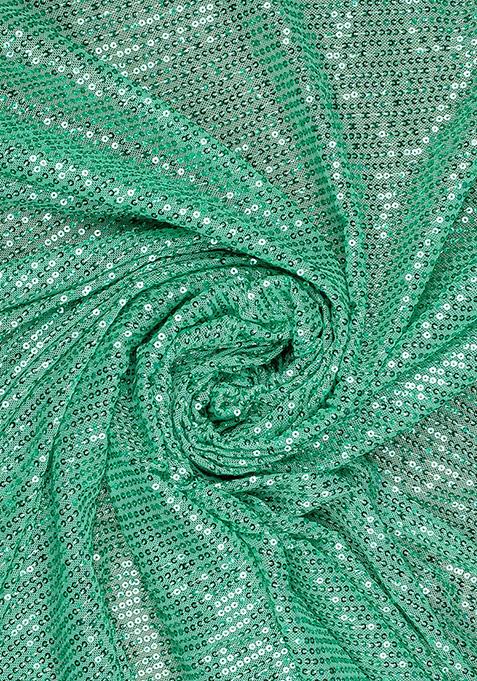 Turquoise Embellished Blouse Georgette Pre Draped Saree Set