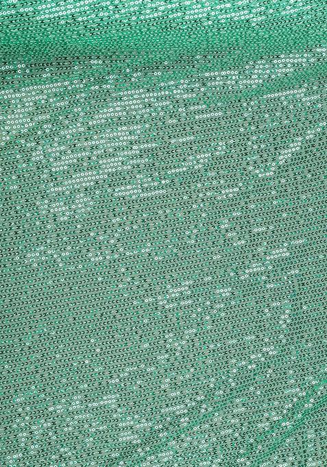 Turquoise Embellished Blouse Georgette Pre Draped Saree Set