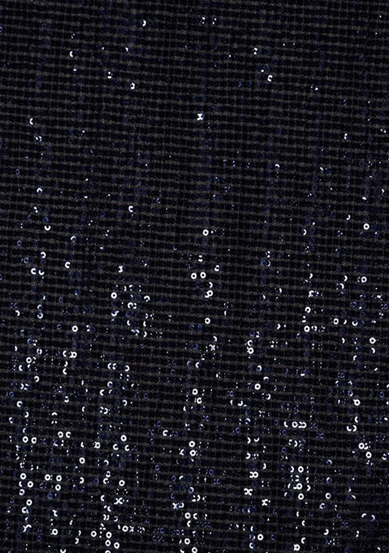 Deep Blue Embellished Blouse Georgette Pre Draped Saree Set - Indya