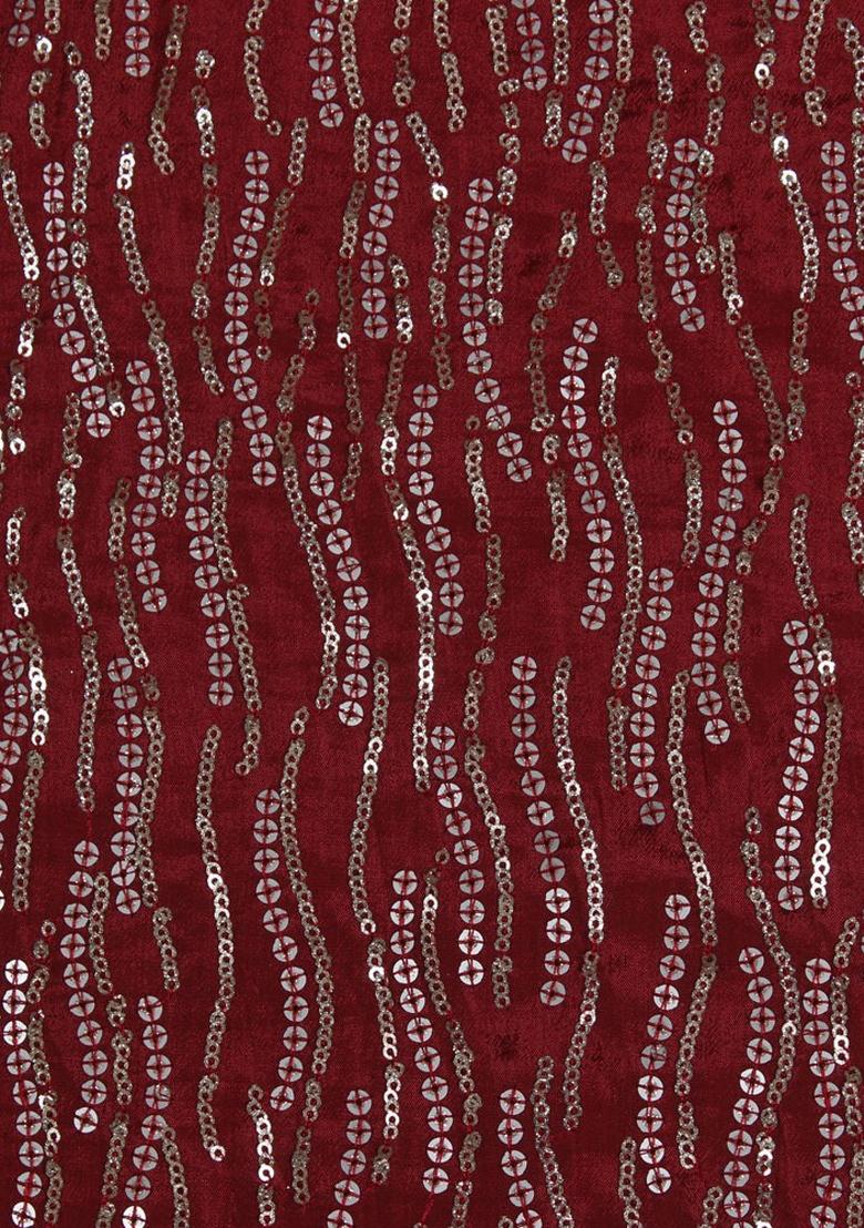 Maroon Embellished Blouse Georgette Pre Draped Saree Set