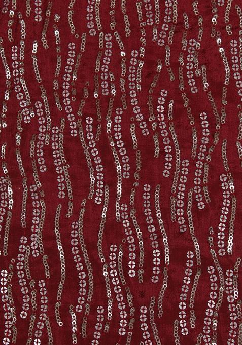 Maroon Embellished Blouse Georgette Pre Draped Saree Set