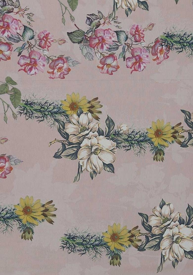 Beige Printed Georgette Lehenga Set