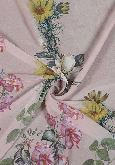 Beige Printed Georgette Lehenga Set