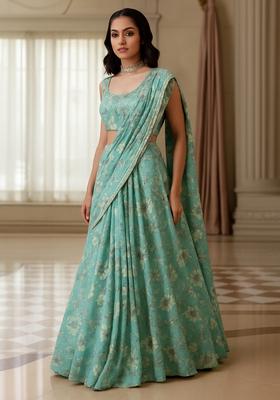 Light Green Printed Georgette Lehenga Set