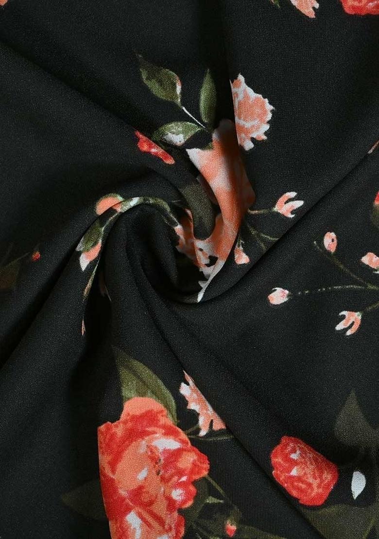 Black Printed Georgette Lehenga Set