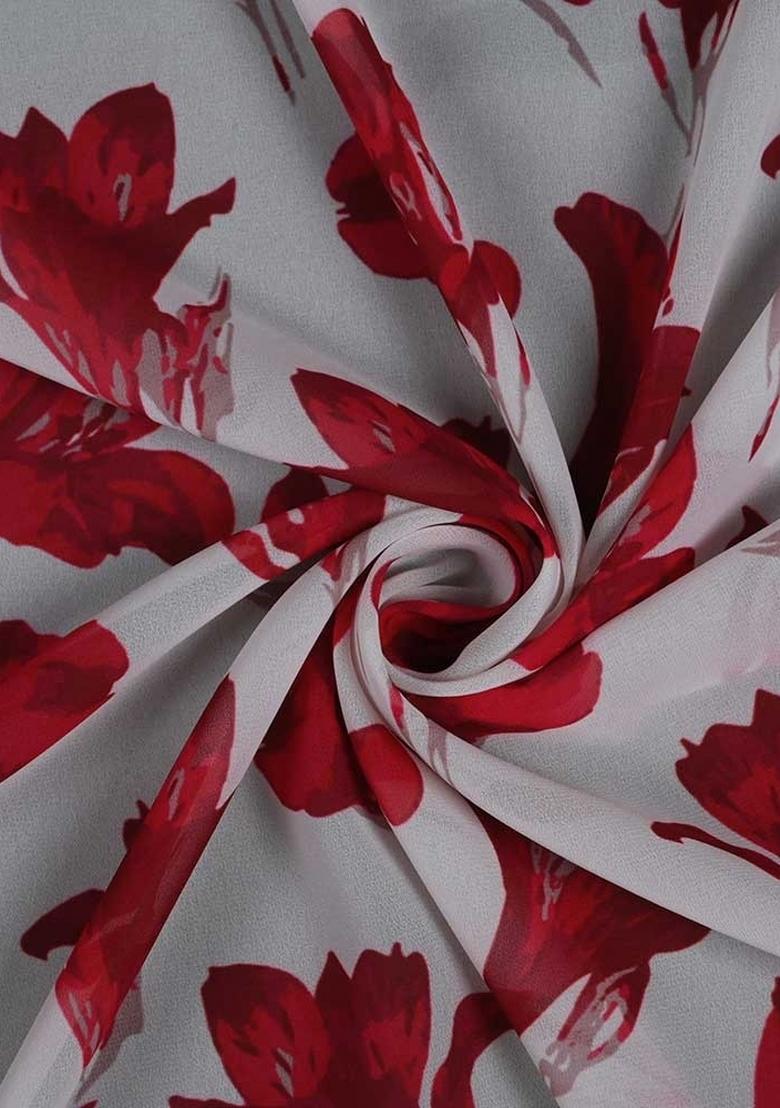 Grey Printed Georgette Lehenga Set