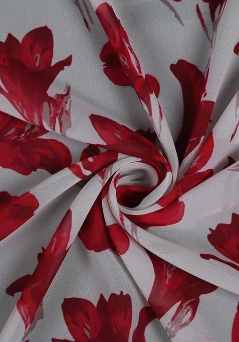 Grey Printed Georgette Lehenga Set