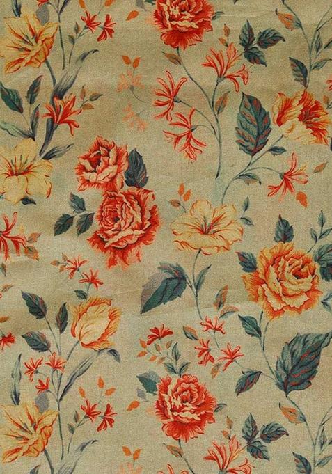 Beige Printed Tussar Pre Draped Saree Set