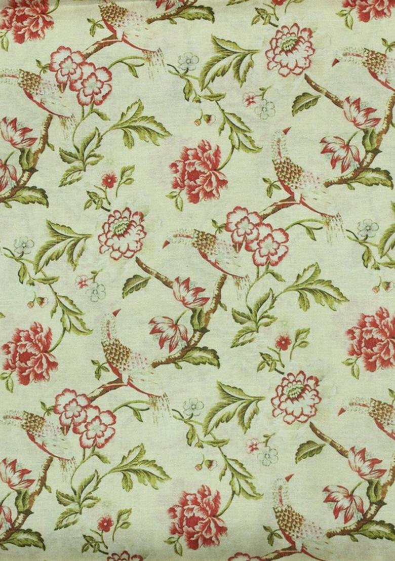 Beige Printed Tussar Pre Draped Saree Set