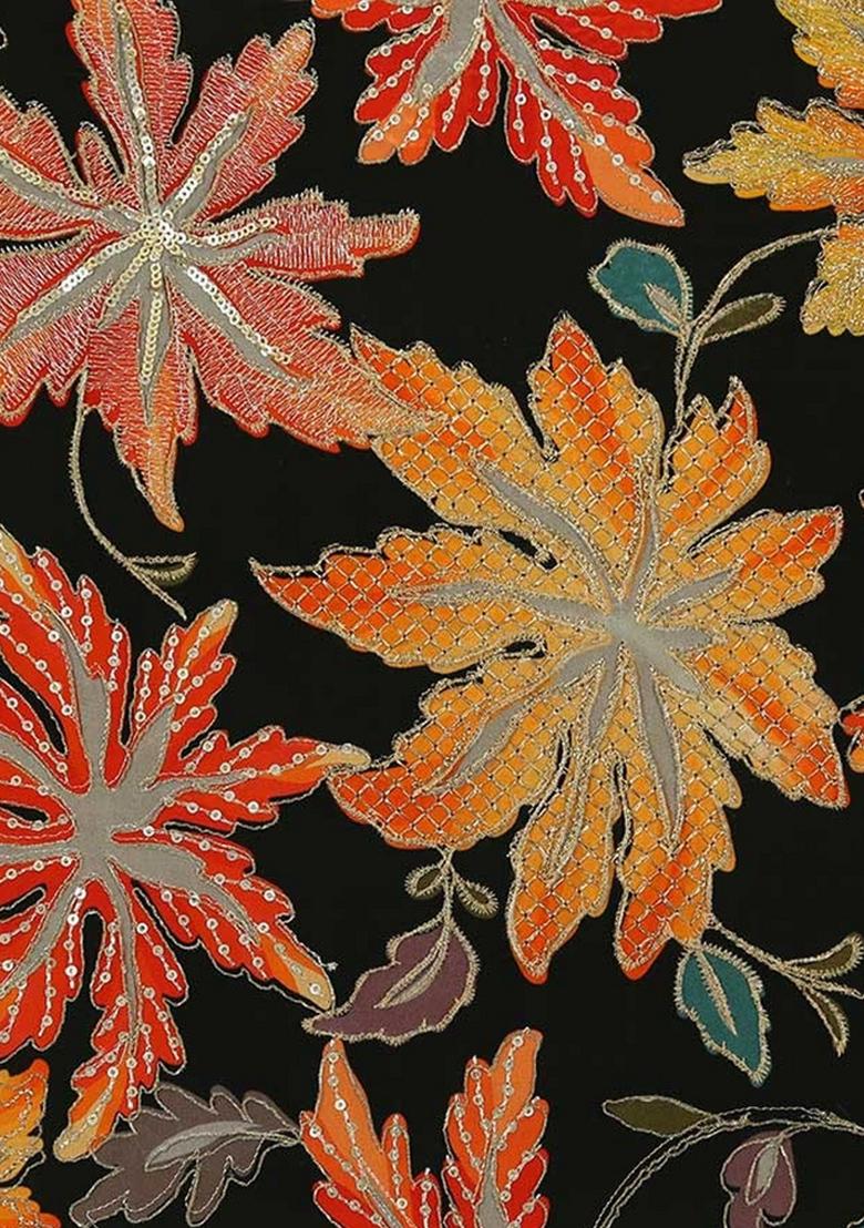 Orange Embellished Blouse Georgette Pre Draped Saree Set