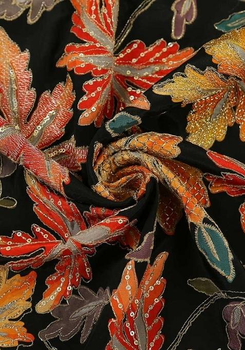 Orange Embellished Blouse Georgette Pre Draped Saree Set