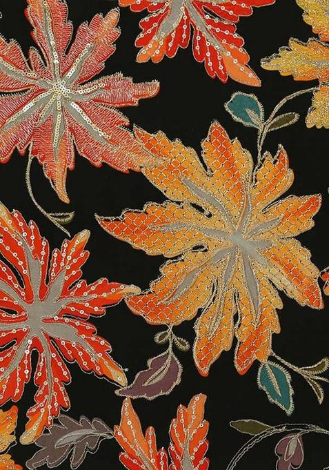 Orange Embellished Blouse Georgette Pre Draped Saree Set