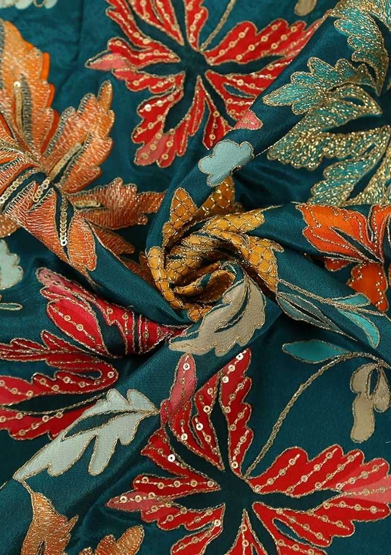 Blue Embellished Blouse Georgette Pre Draped Saree Set - Indya