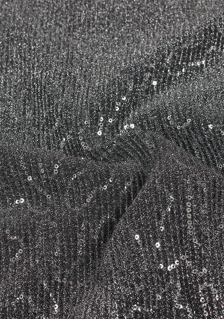 Silver Embellished Lurex Pre Draped Saree Set