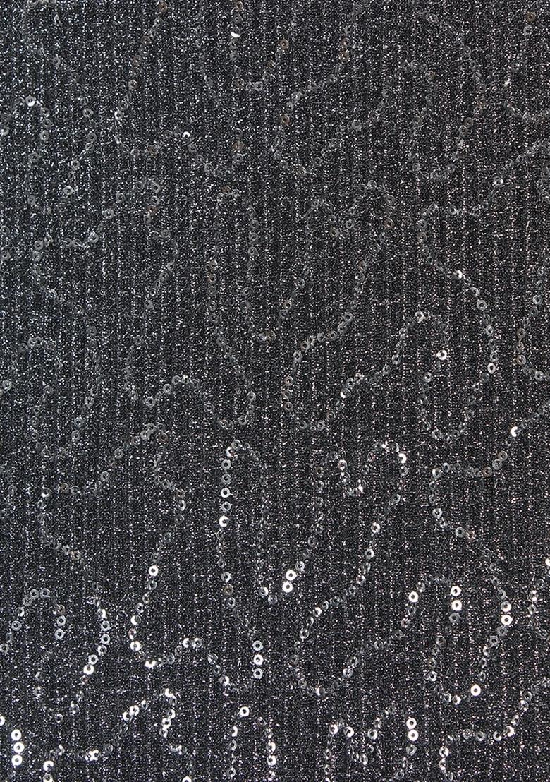 Silver Embellished Lurex Pre Draped Saree Set