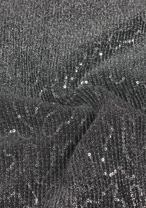 Silver Embellished Lurex Pre Draped Saree Set