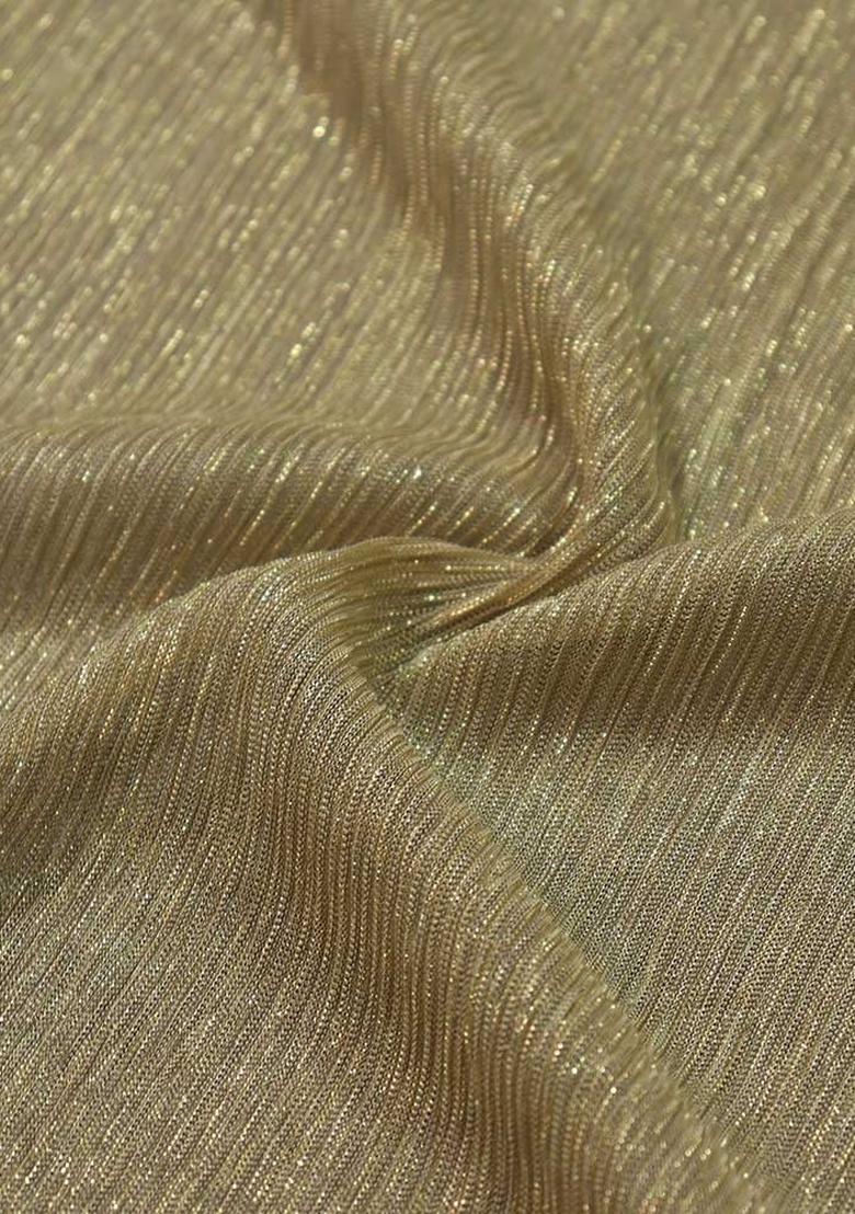 Gold Embellished Lurex Pre Draped Saree Set