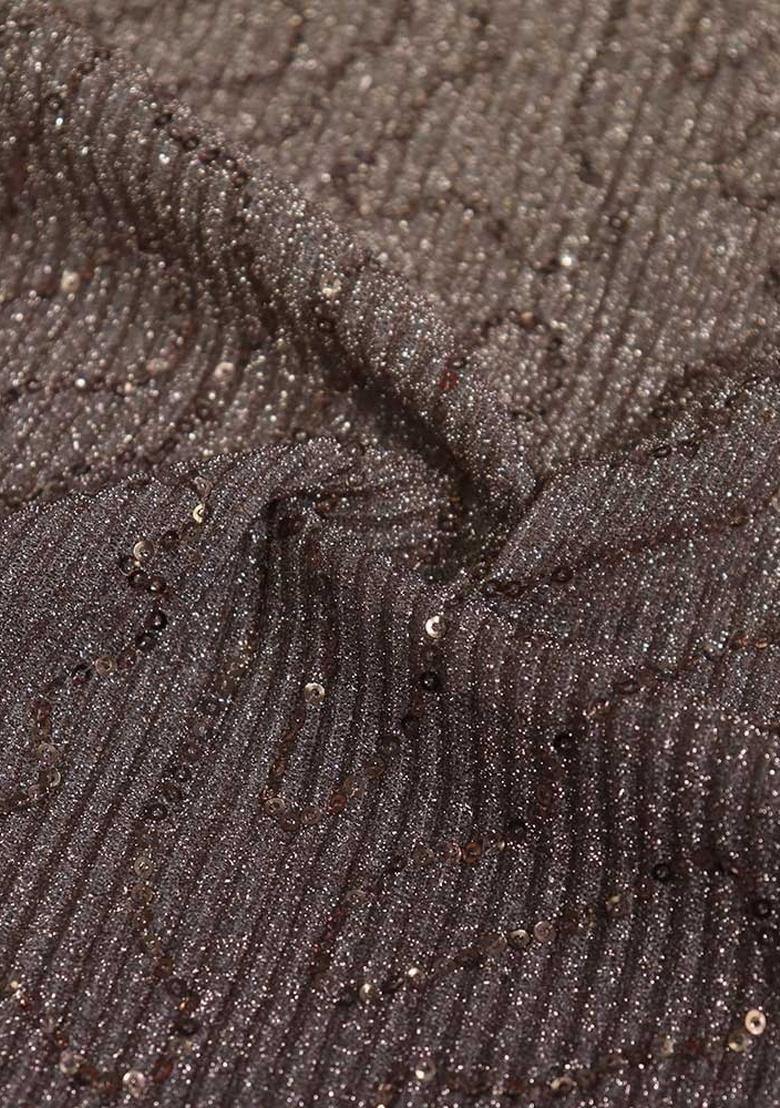 Brown Embellished Lurex Pre Draped Saree Set