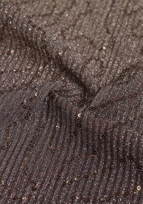 Brown Embellished Lurex Pre Draped Saree Set