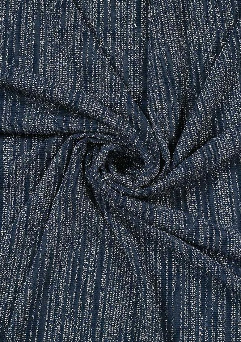 Teal Blue Embellished Lurex Pre Draped Saree Set